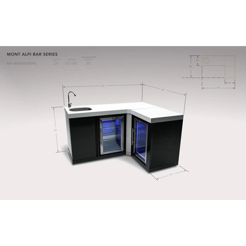 Mont Alpi Black Beverage Center w/ 90 Degree Corner & Fridge Cabinet | GW STORE