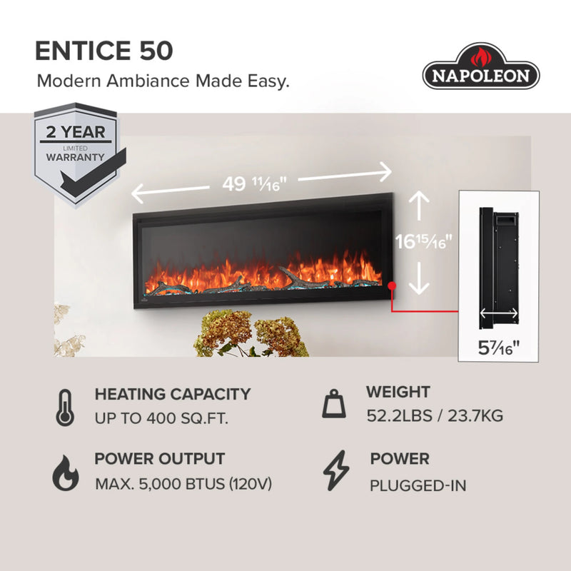 Napoleon Entice™ 50 Wall-Hanging Electric Fireplace | GW STORE