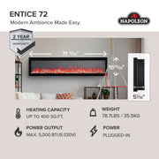 Napoleon Entice™ 72 Wall-Hanging Electric Fireplace | GW STORE