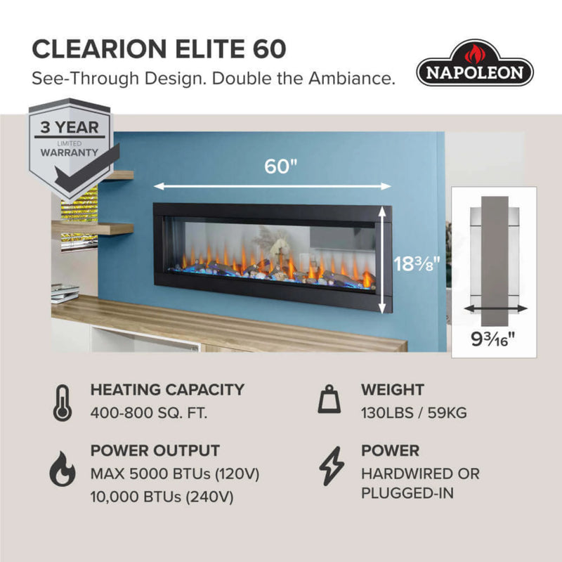 Napoleon CLEARion Elite 60 Built-in See Through Electric Fireplace | GW STORE
