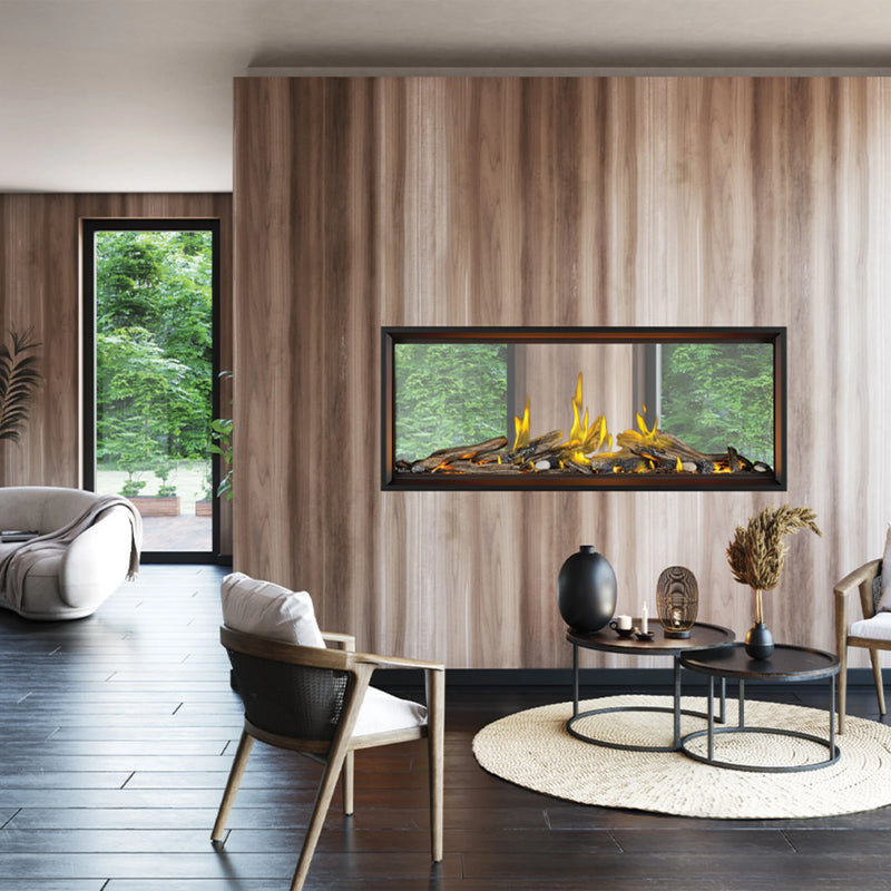 Napoleon Tall Linear Vector™ 62 See Through Direct Vent Natural Gas Fireplace w/ Luminous Logs - Electronic Ignition | GW STORE
