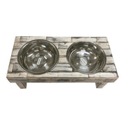 Huntley Pet Berjen Table Small Double Feeder, Whitewash | GW STORE