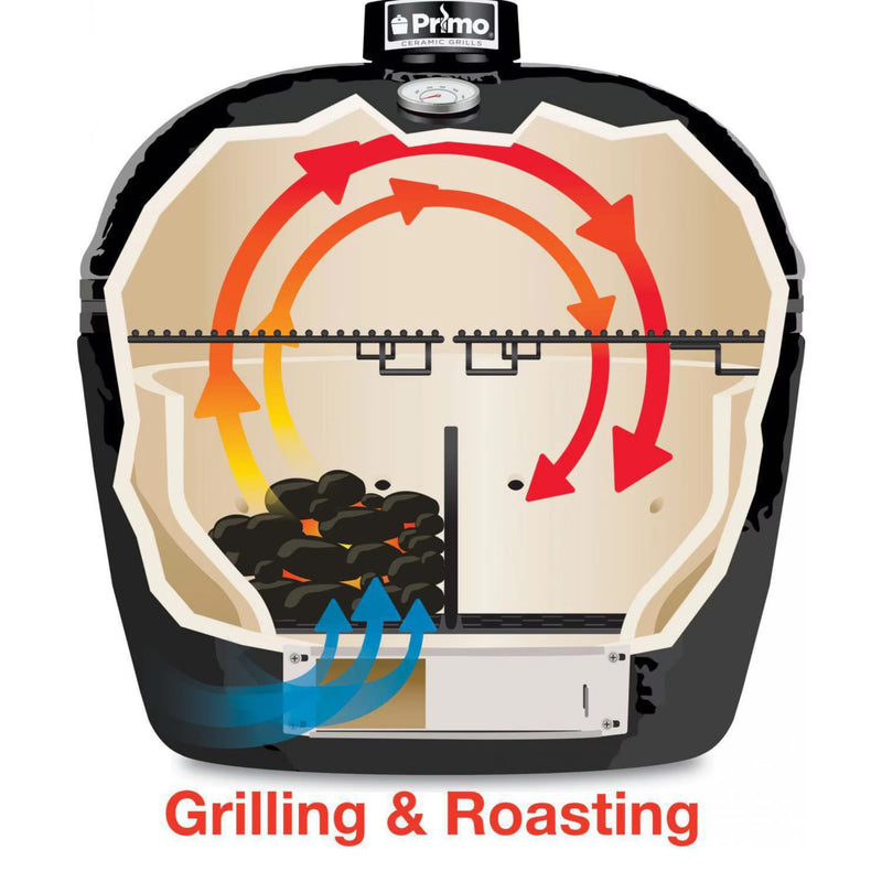 Primo Oval Large 300 Ceramic Kamado Grill On Steel Cart w/ 2-Piece Island Side Shelves | GW STORE