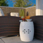 Well Traveled Living Double-Medallion Ceramic Stool in Optic White | GW STORE