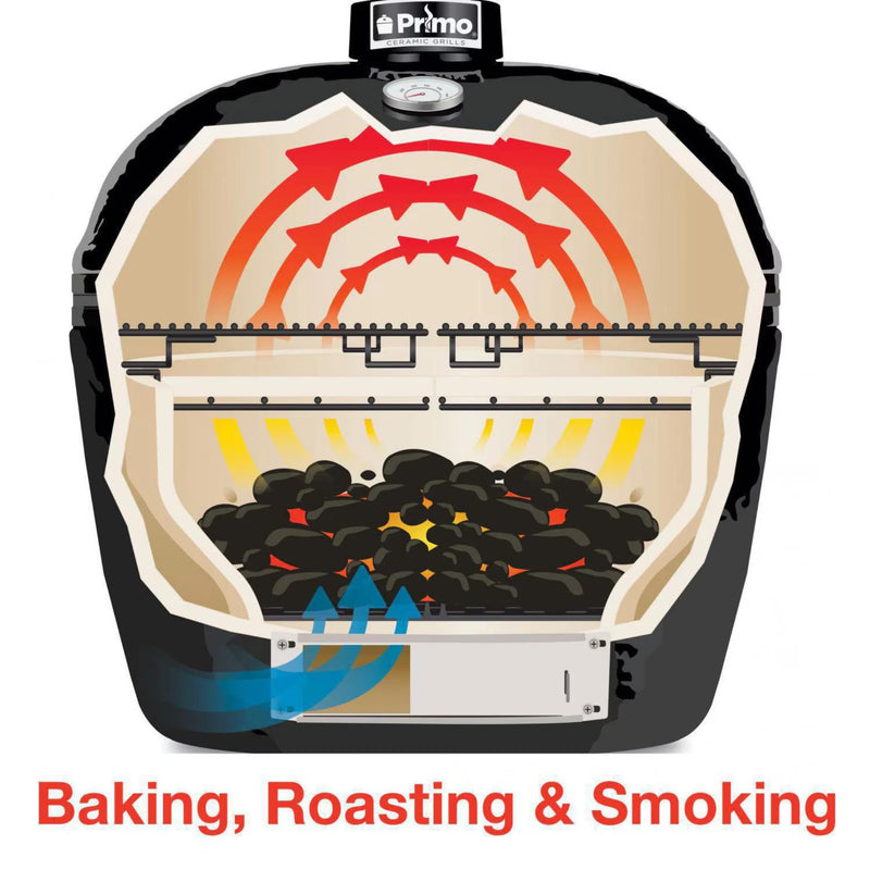 Primo Oval Large 300 Ceramic Kamado Grill On Steel Cart w/ 2-Piece Island Side Shelves | GW STORE