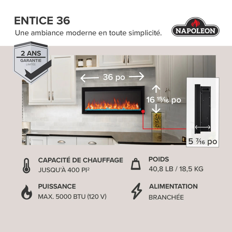 Napoleon Entice™ 36 Wall-Hanging Electric Fireplace | GW STORE