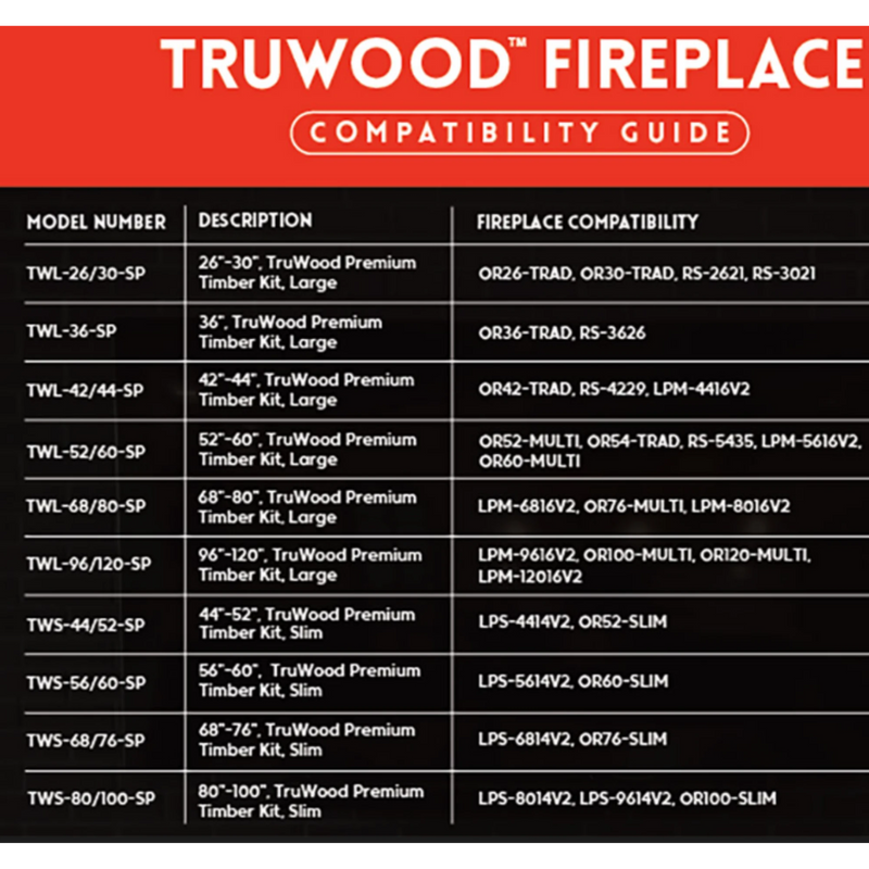 Modern Flames Truwood Slim Timber Kit - Splitwood 68-76" | GW STORE