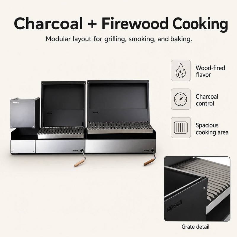 Bosca Pack Block Wood Brazier 250 + Block 500 20" Built-in Charcoal Grill + Block 750 30" Built-in Grill | GW STORE