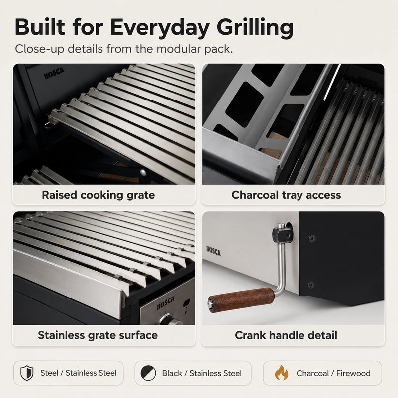 Bosca Pack Block Wood Brazier 250 + Block 500 20" Built-in Charcoal Grill + Block 750 30" Built-in Grill | GW STORE