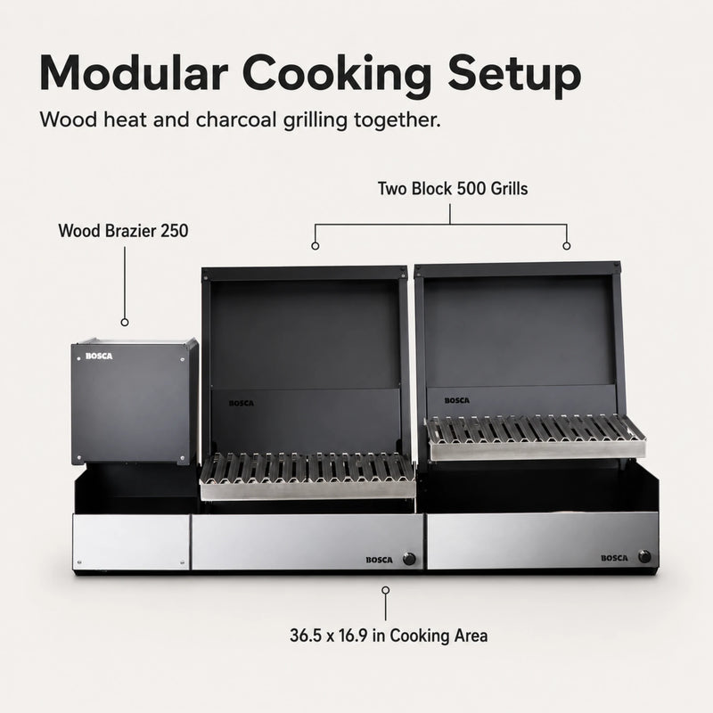 Bosca Pack Block Wood Brazier 250 + Block 500 20" + Block 500 20" Built-in Charcoal Grill | GW STORE
