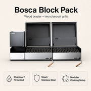 Bosca Pack Block Wood Brazier 250 + Block 500 20" + Block 500 20" Built-in Charcoal Grill | GW STORE