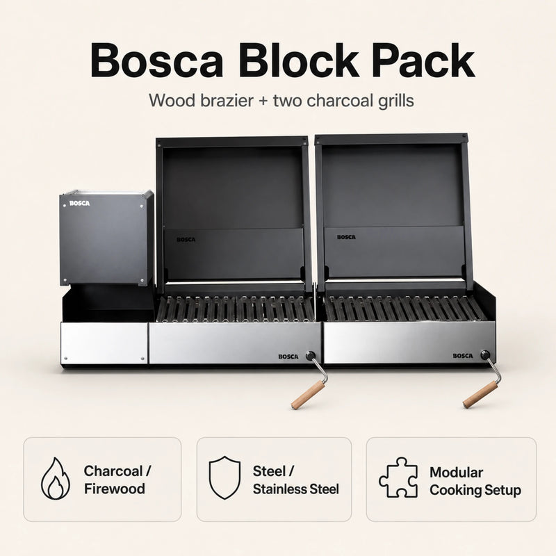 Bosca Pack Block Wood Brazier 250 + Block 500 20" + Block 500 20" Built-in Charcoal Grill | GW STORE
