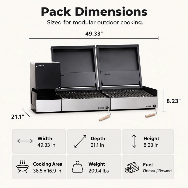 Bosca Pack Block Wood Brazier 250 + Block 500 20" + Block 500 20" Built-in Charcoal Grill | GW STORE