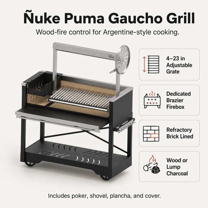 Nuke Puma Freestanding Argentine Charcoal Grill with Santa Maria System