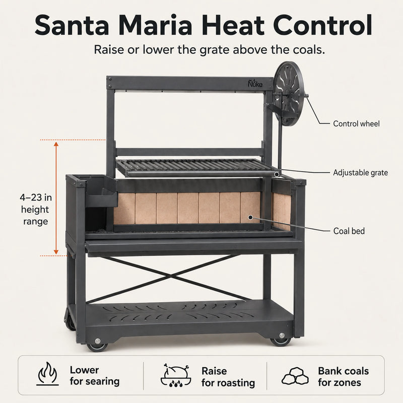 Nuke Puma Freestanding Argentine Charcoal Grill with Santa Maria System