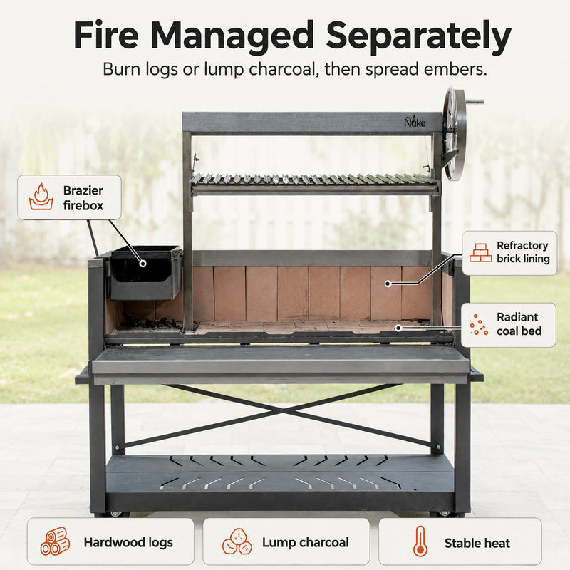 Nuke Puma Freestanding Argentine Charcoal Grill with Santa Maria System