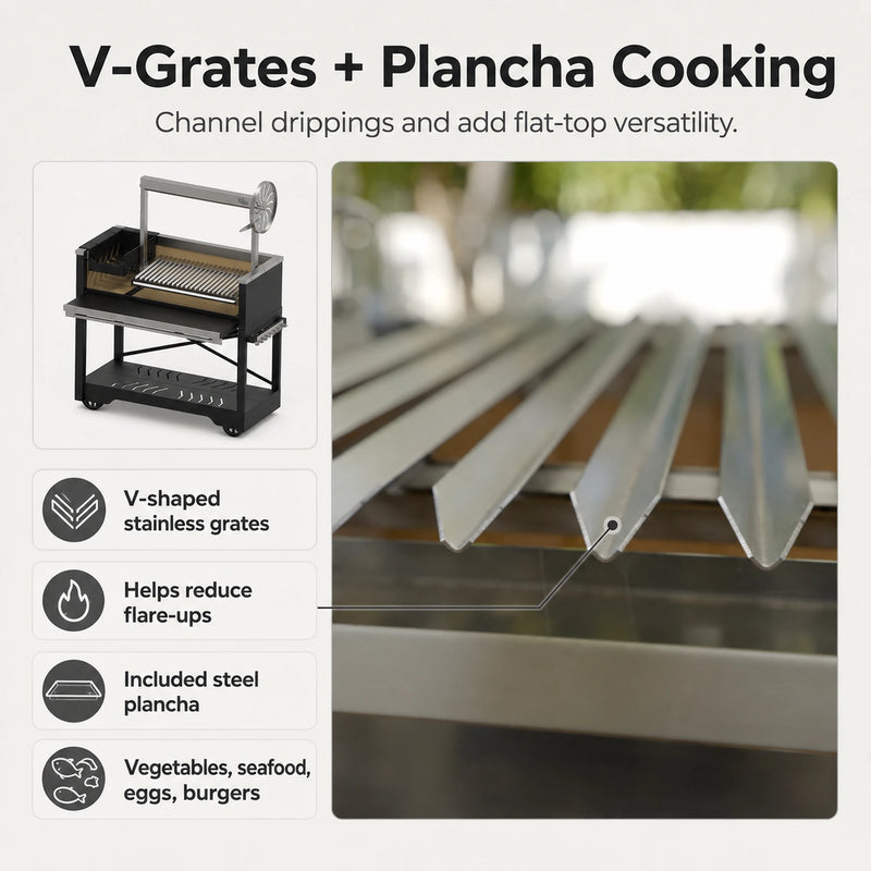 Nuke Puma Freestanding Argentine Charcoal Grill with Santa Maria System